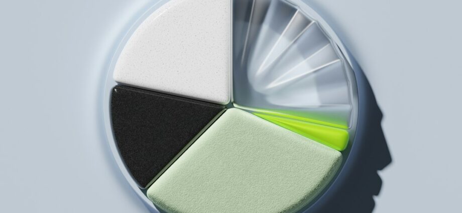 A segmented pie chart with various colors representing different sections